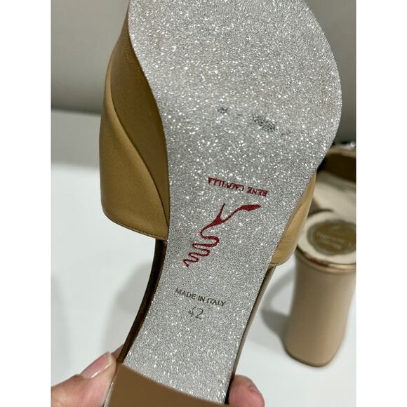 NWOT René Caovilla Leather Glitter Block Heel Slide Platform Sandals Beige EU 42 - Picture 6 of 7